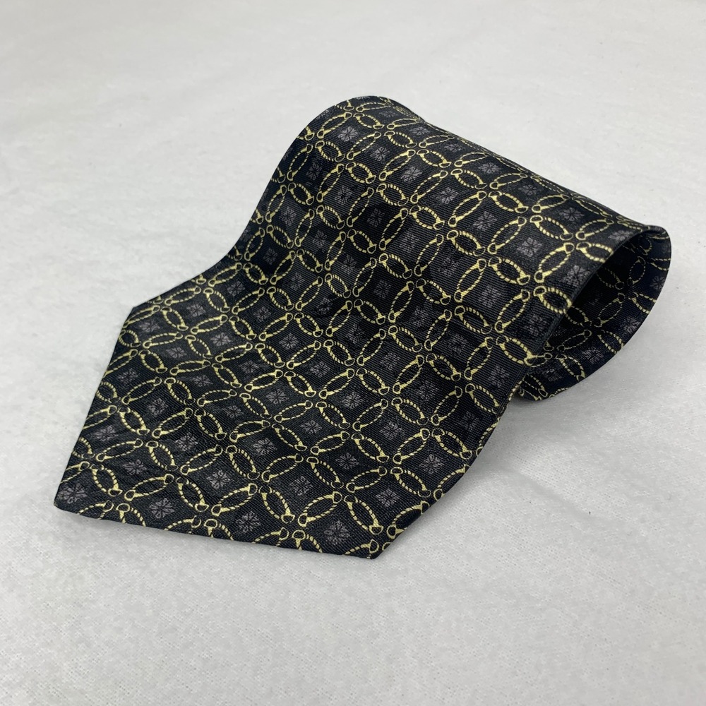 Vintage Studio890 Men's Necktie Handmade Black Gold Chainlink Geometric